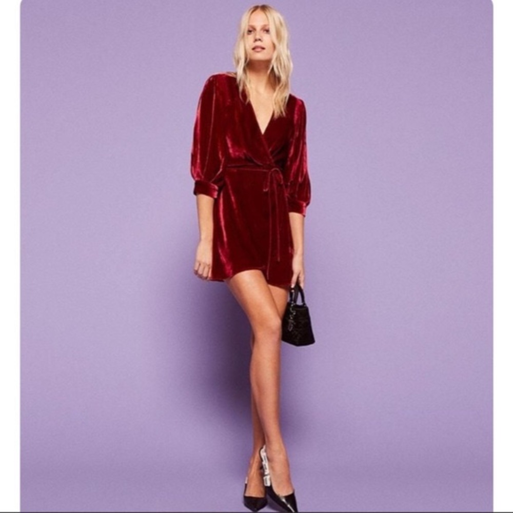 Reformation Starry Red Velvet Dress Size Small